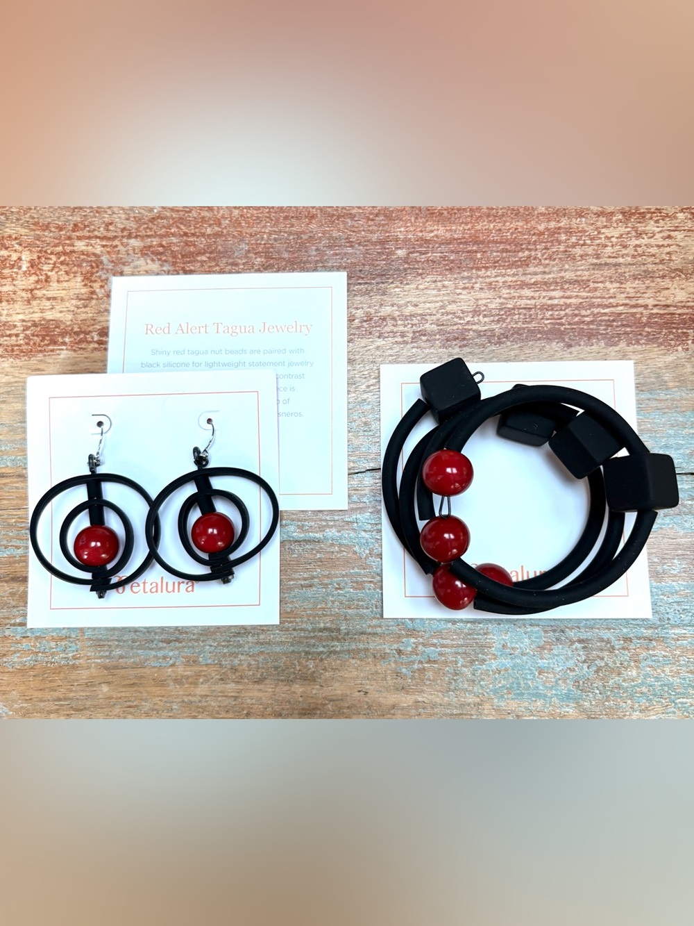 Petalura Red Tagua Bead Hoop Earrings and Bracelet